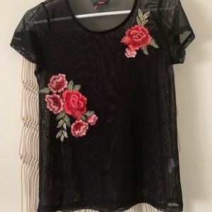 Mesh black shirt with roses